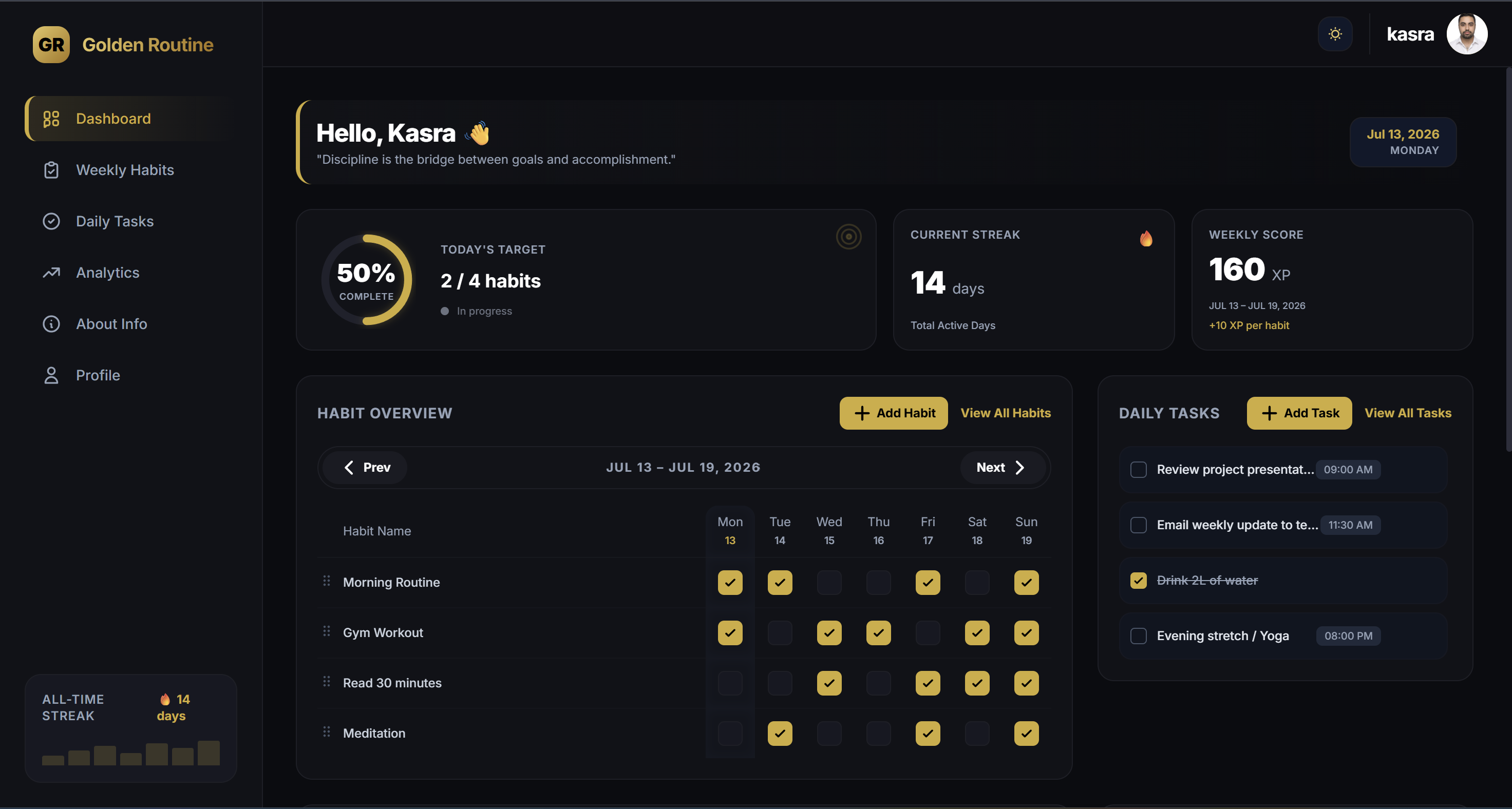 Golden Routine app screenshot